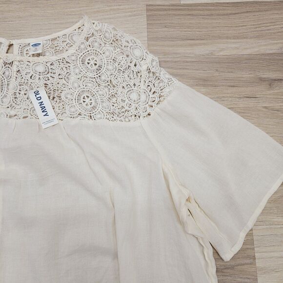 OLD NAVY Womens Ivory White Crochet Sheer Cotton Blouse XL - Picture 6 of 8